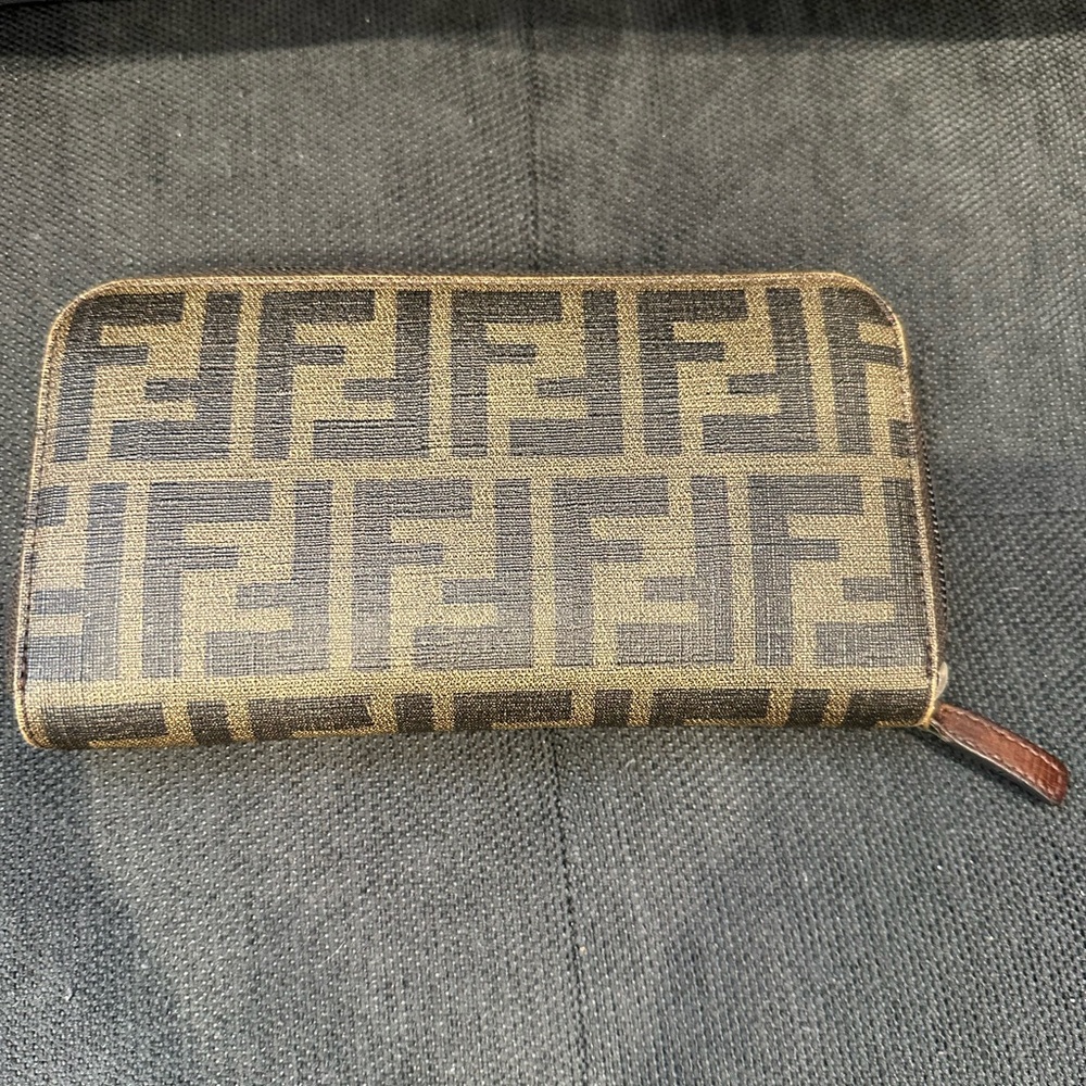 Fendi Brown Zucca Monogram Zip-Around Wallet